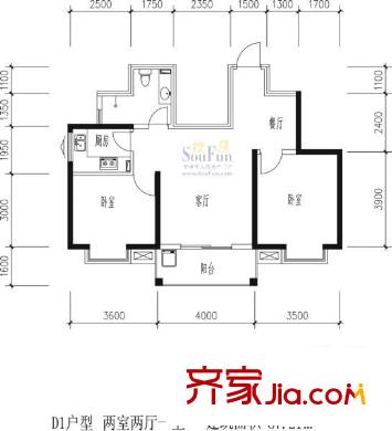 萬(wàn)華園上觀苑戶型圖D1戶型 2室2廳1衛(wèi)1廚