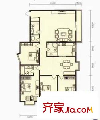 綠港花園戶型圖4室2廳2衛(wèi)1廚