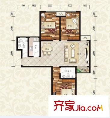 華府御城戶型圖B1戶型 3室1廳2衛(wèi)1廚