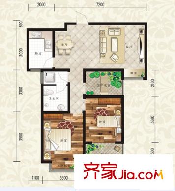 華府御城戶型圖A2戶型 2室2廳1衛(wèi)1廚