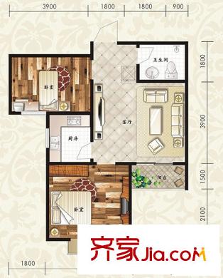 華府御城戶型圖D3戶型 2室1廳1衛(wèi)1廚