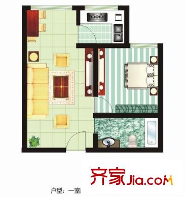 恒大嘉里公館 戶型圖 1室2廳1衛(wèi) 48平方米