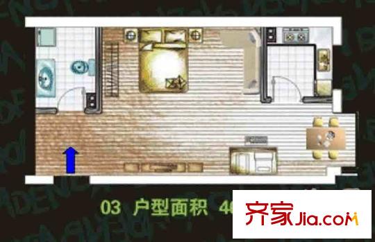 車城溫泉花園戶型圖2#樓標(biāo)準(zhǔn)層-03戶 1室1廳1衛(wèi)1廚