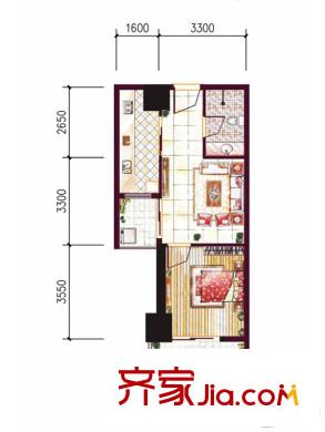 學府首座2號樓K5戶型 1室1廳1衛(wèi)1廚
