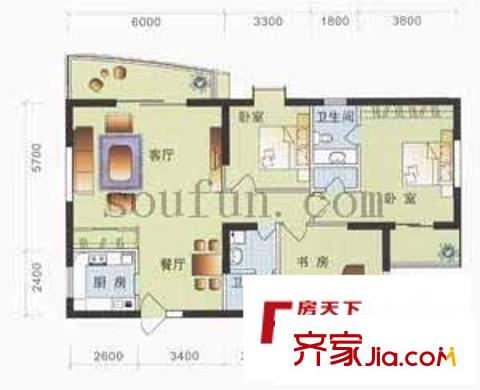  東南春曉 戶型圖 3室2廳2衛(wèi)