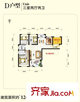 蘭喬國際城戶型圖D戶型（售罄） 3室2廳2衛(wèi)1廚