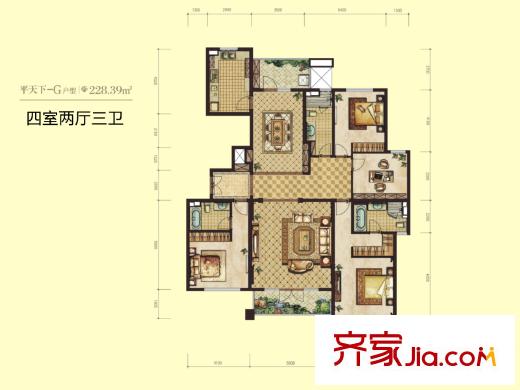 曲江公館和園平層10#G戶(hù)型 4室2廳3衛(wèi)1廚