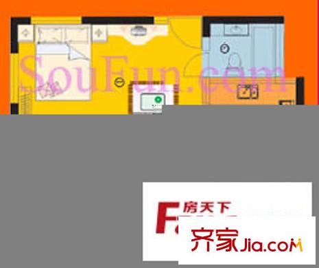 新興港灣戶型圖D戶型 1室1廳1衛(wèi)1廚