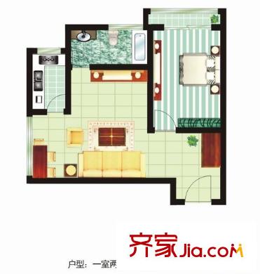 恒大嘉里公館 戶型圖 1室2廳1衛(wèi) 55平方米