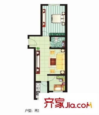 恒大嘉里公館 戶型圖 2室1廳1衛(wèi) 66平方米