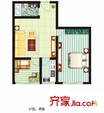 恒大嘉里公館 戶型圖 2室1廳1衛(wèi) 66平方米