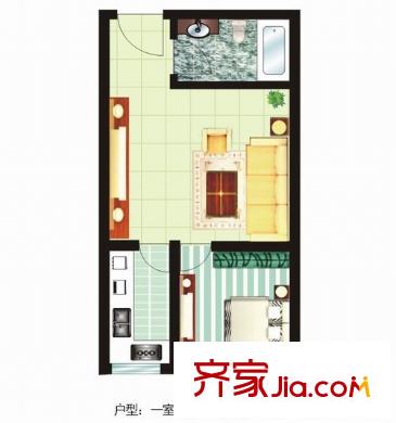 恒大嘉里公館 戶型圖 1室1廳1衛(wèi) 43平方米