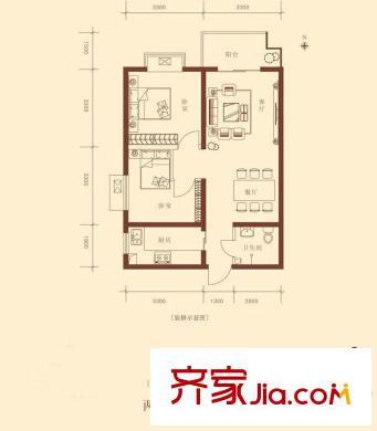 頤馨花園 戶型圖 2室2廳1衛(wèi)