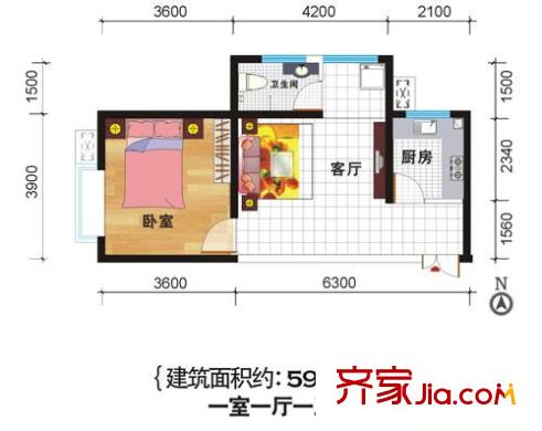 昆明花園戶型圖戶型圖 1室1廳1衛(wèi)1廚