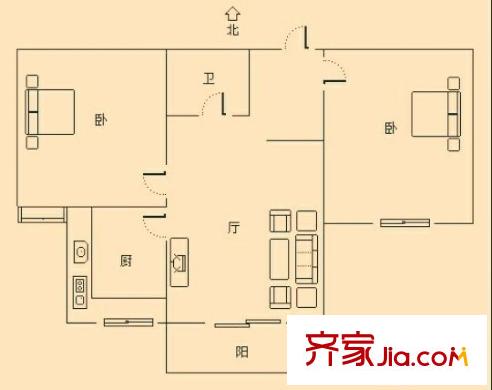 悅明園小區(qū) 2室 戶型圖