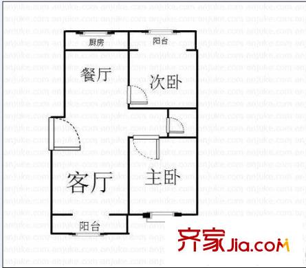 悅明園小區(qū) 2室 戶型圖