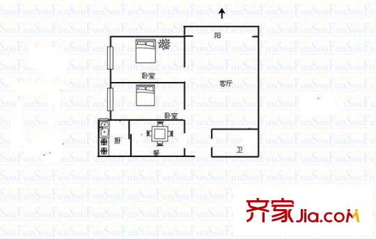 悅明園小區(qū)  戶型圖 2室2廳1衛(wèi)