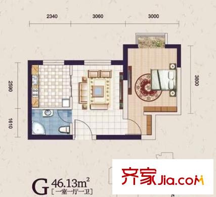 蘭喬圣菲 戶型圖 1室1廳1衛(wèi) 