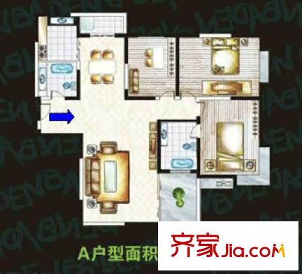 車城溫泉花園戶型圖A戶型 3室2廳2衛(wèi)1廚
