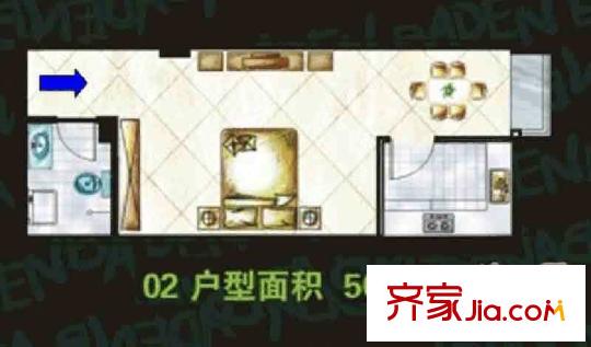 車城溫泉花園戶型圖2#樓標(biāo)準(zhǔn)層-02戶 2室2廳1衛(wèi)1廚