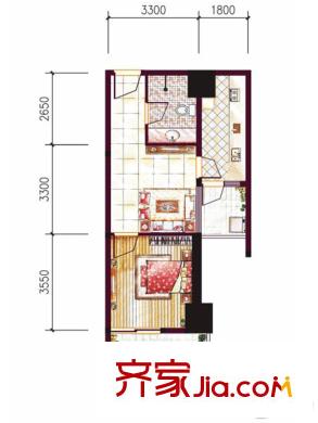 學(xué)府首座2號樓K2戶型 1室1廳1衛(wèi)1廚
