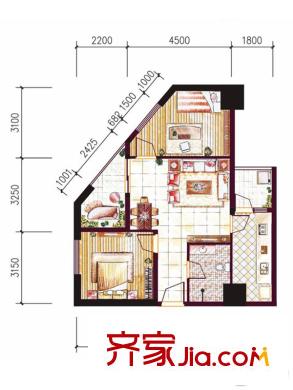 學府首座2號樓K3戶型 2室1廳1衛(wèi)1廚
