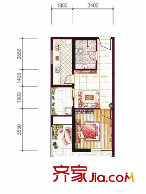 學府首座2號樓K1戶型 1室1廳1衛(wèi)1廚