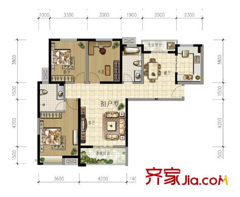 紫薇城市花園 戶型圖 3室2廳2衛(wèi)