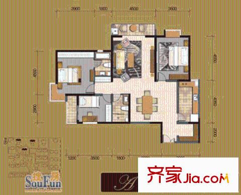 新興駿景園二期戶型圖A-01戶型155平米3房 3室2廳2衛(wèi)1廚