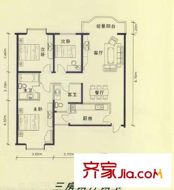 偉豐花園 戶型圖 3室2廳2衛(wèi) 