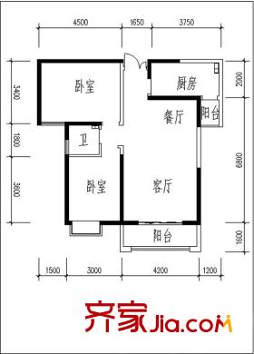 曲江觀山悅94.68平戶型圖 2室2廳1衛(wèi)1廚