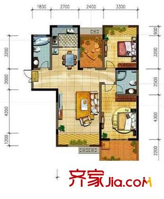 紫薇城市花園  戶型圖 2室2廳1衛(wèi)