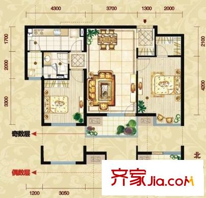 紫薇城市花園 戶型圖 2室2廳1衛(wèi) 