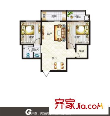 鑫泰園小區(qū) 戶型圖 2室2廳1衛(wèi) 82平方米