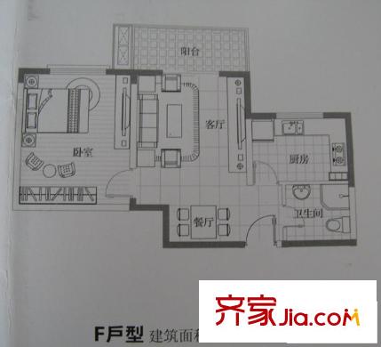 錦園君逸F戶型圖 1室2廳1衛(wèi)1廚