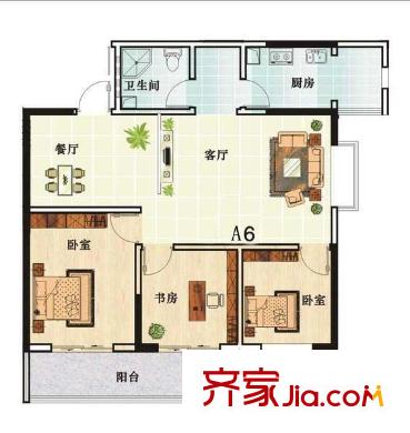 頤馨花園 戶型圖 3室2廳1衛(wèi)