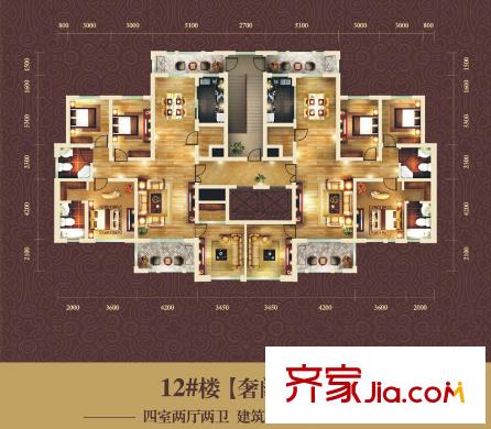 保億風(fēng)景御園戶型圖12#樓標(biāo)準(zhǔn)層戶型圖 4室2廳2衛(wèi)1廚
