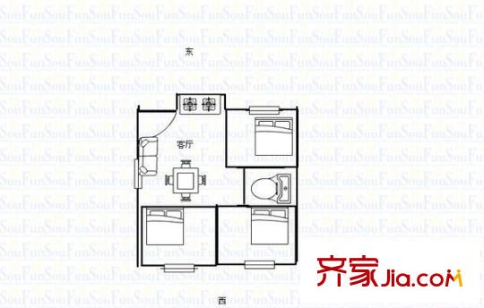 悅明園小區(qū)  戶型圖 3室2廳1衛(wèi)