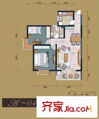 新興駿景園二期戶(hù)型圖A-03戶(hù)型93平米2房 2室2廳1衛(wèi)1廚