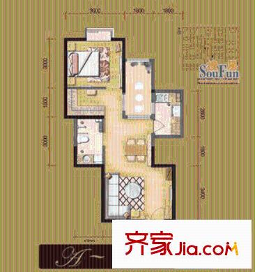 新興駿景園二期戶型圖A-b戶型 2室2廳1衛(wèi)1廚