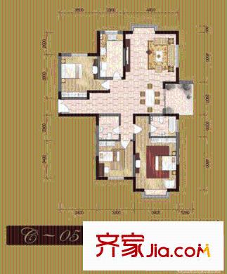 新興駿景園二期戶型圖C-05戶型 3室2廳2衛(wèi)1廚