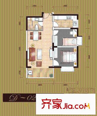 新興駿景園二期戶型圖D-02戶型 2室2廳1衛(wèi)1廚