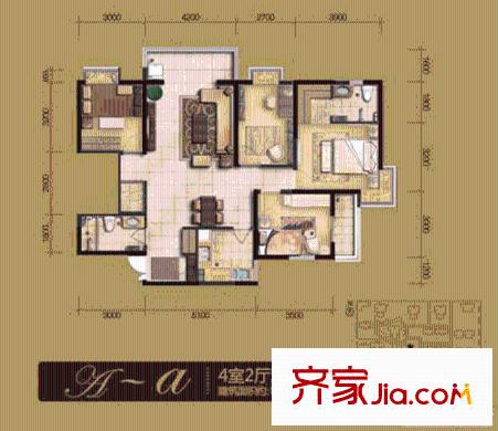 新興駿景園二期戶型圖A-a戶型 4室2廳2衛(wèi)1廚