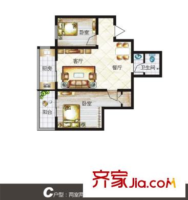 鑫泰園小區(qū) 戶型圖 2室2廳1衛(wèi) 83平方米