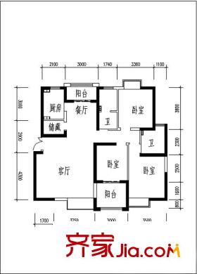 曲江觀山悅142.15平戶型圖 3室2廳2衛(wèi)1廚