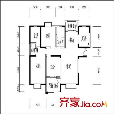 曲江觀山悅141.56平戶型圖 3室2廳2衛(wèi)1廚