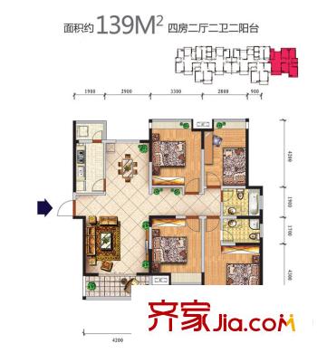 鑫泰園小區(qū) 戶型圖 4室2廳2衛(wèi) 139平方米