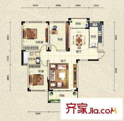 明德怡心居 戶型圖 3室2廳2衛(wèi) 