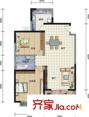 明德怡心居 戶型圖 2室2廳1衛(wèi) 