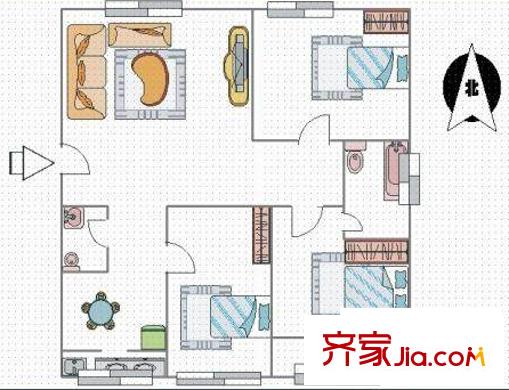 明德怡心居 戶型圖 3室2廳2衛(wèi) 